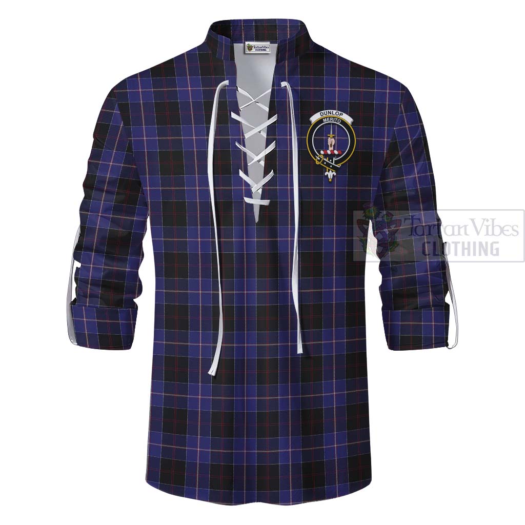 Tartan Vibes Clothing Dunlop Tartan Ghillie Kilt Shirt with Family Crest and Bearded Skull Holding Bottles of Whiskey