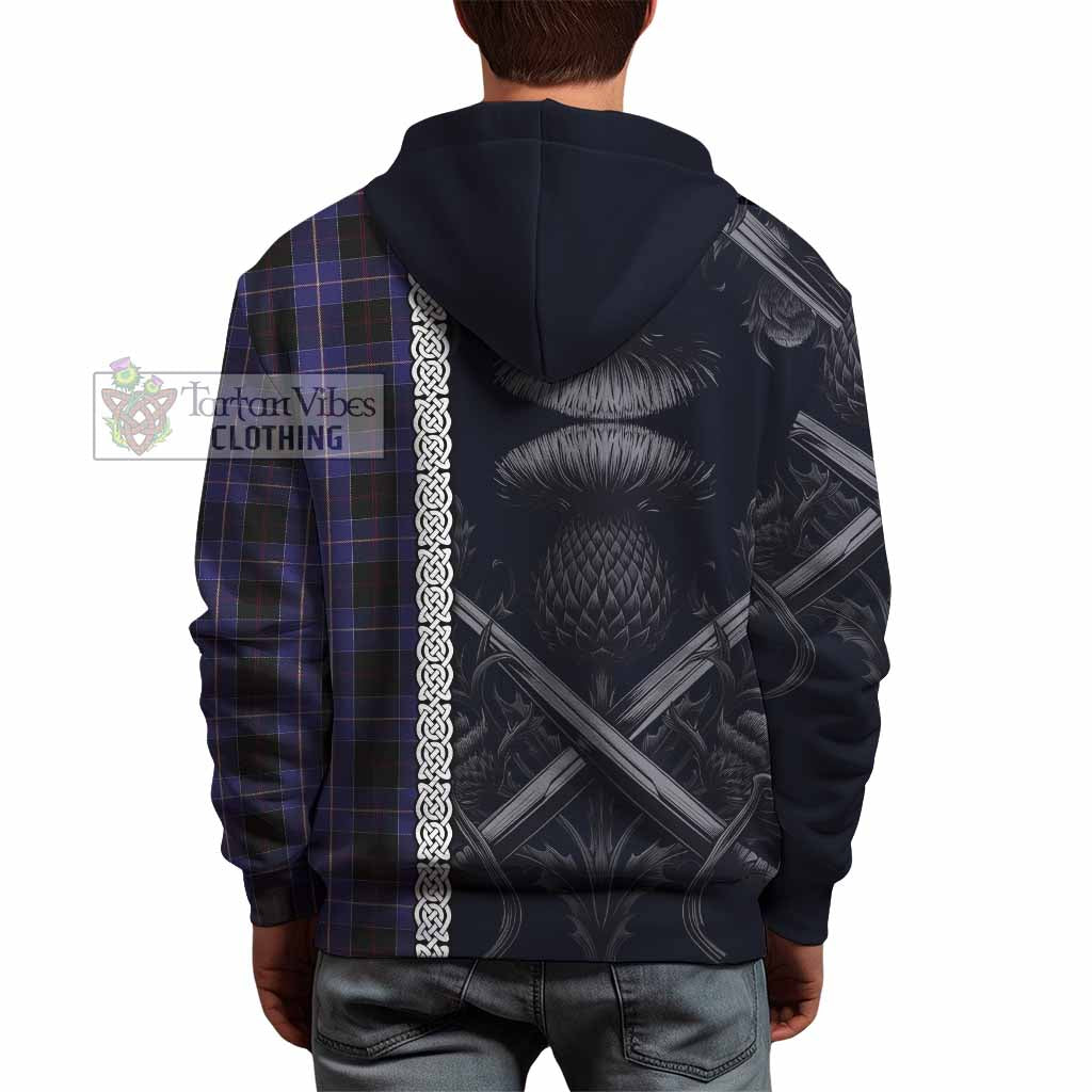 Tartan Vibes Clothing Dunlop Tartan Hoodie with Family Crest Cross Sword Thistle Celtic Vibes