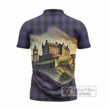 Dunlop Tartan Family Crest Zipper Polo Shirt with Scottish Ancient Castle Style