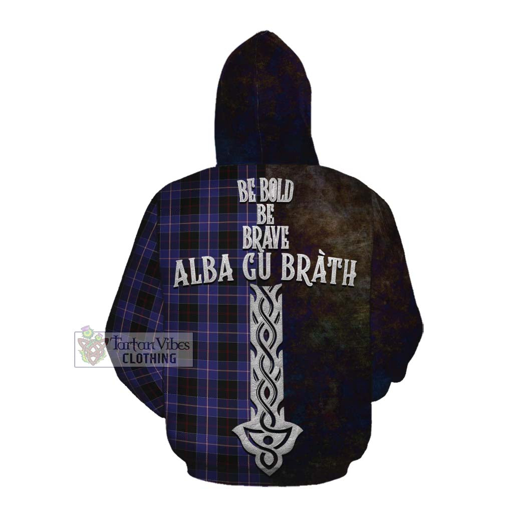 Tartan Vibes Clothing Dunlop Tartan Family Crest Cotton Hoodie Alba Gu Brath Be Brave Lion Ancient Style