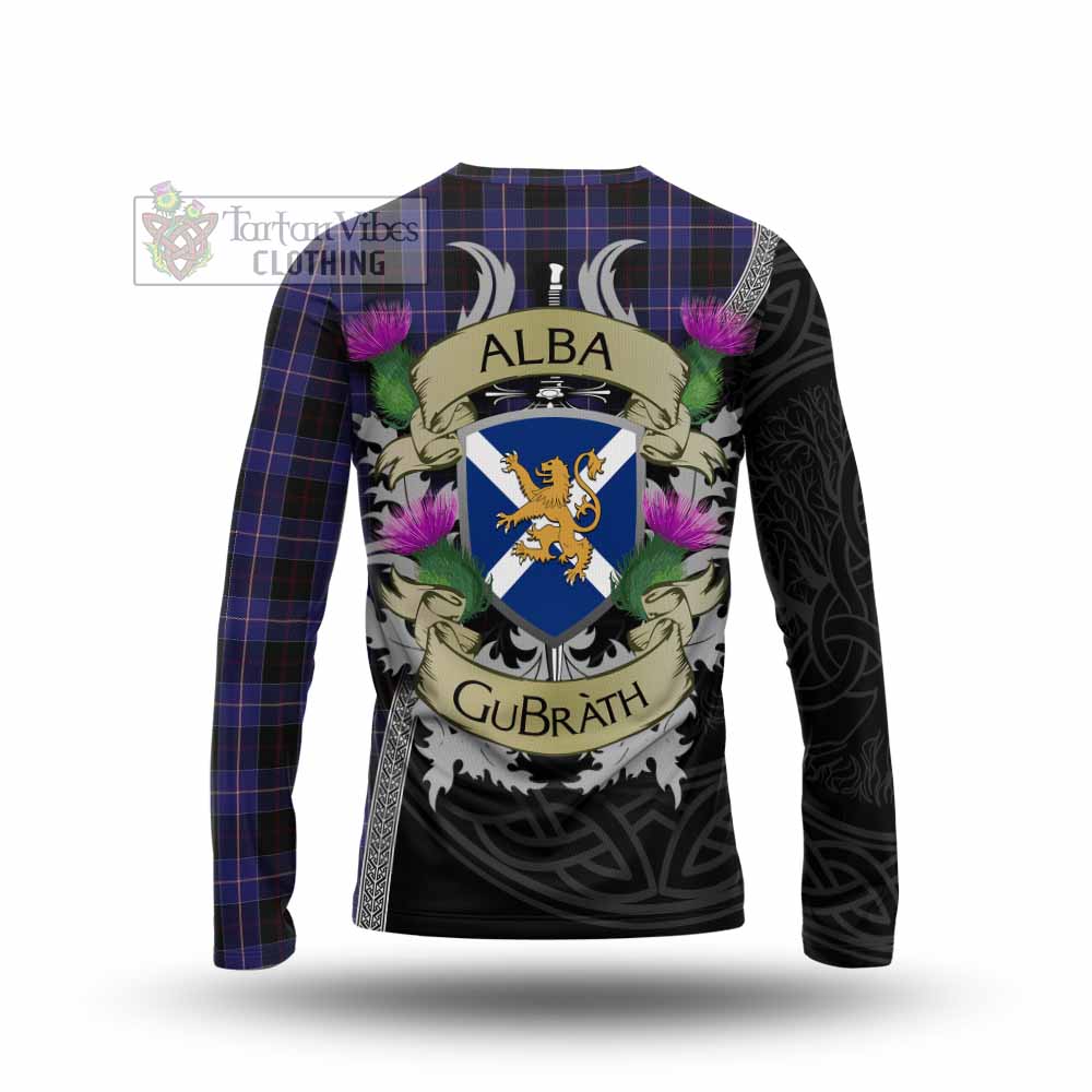 Tartan Vibes Clothing Dunlop Tartan Family Crest Long Sleeve T-Shirt Lion Rampant Royal Thistle Shield Celtic Inspired