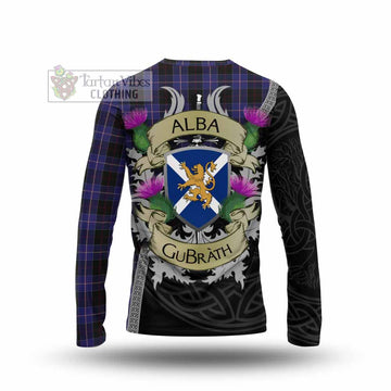 Tartan Vibes Clothing Dunlop Tartan Family Crest Long Sleeve T-Shirt Lion Rampant Royal Thistle Shield Celtic Inspired