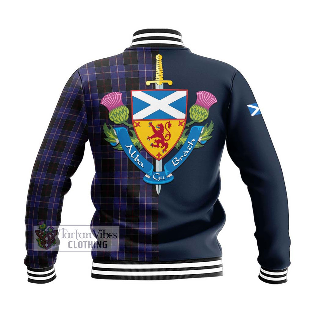 Tartan Vibes Clothing Dunlop Tartan Baseball Jacket with Scottish Lion Royal Arm Half Style