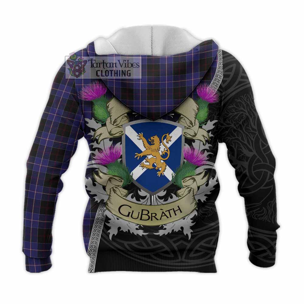 Tartan Vibes Clothing Dunlop Tartan Family Crest Knitted Hoodie Lion Rampant Royal Thistle Shield Celtic Inspired