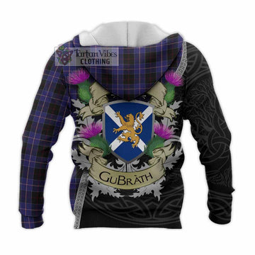Dunlop Tartan Family Crest Knitted Hoodie Lion Rampant Royal Thistle Shield Celtic Inspired