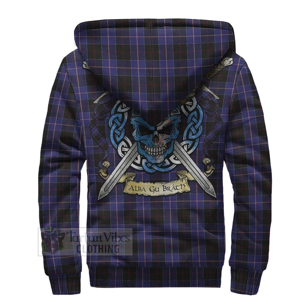 Tartan Vibes Clothing Dunlop Tartan Sherpa Hoodie with Family Crest Celtic Skull Style
