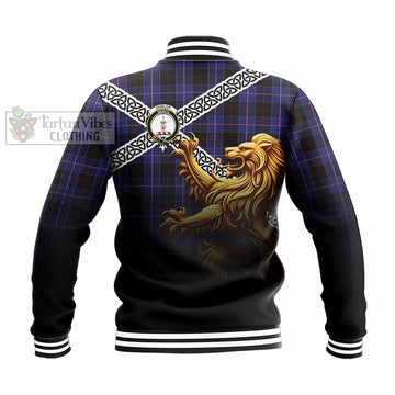 Dunlop Crest Tartan Baseball Jacket with Golden Lion Emblem Celtic Style