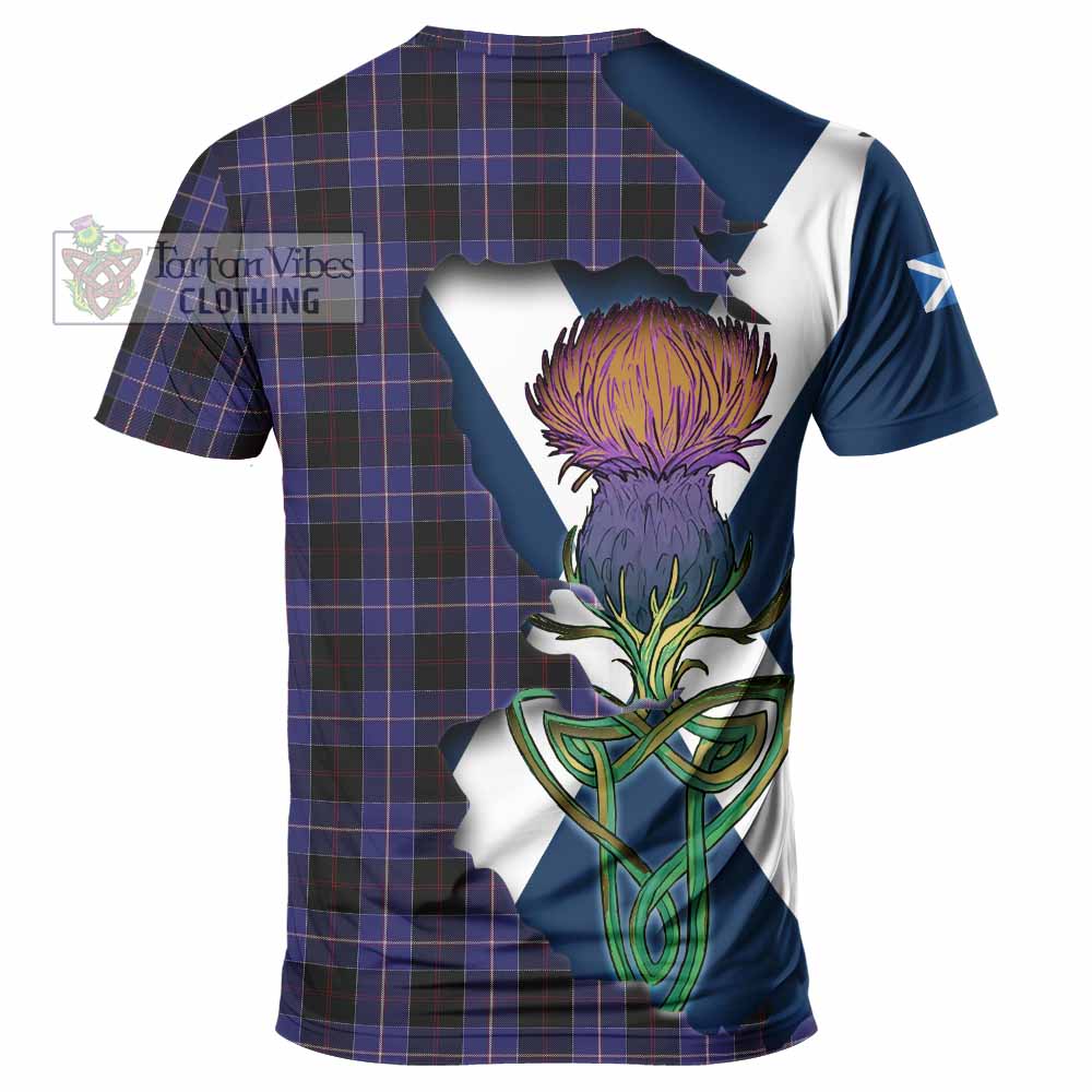 Tartan Vibes Clothing Dunlop Tartan Family Crest T-Shirt Scottish Thistle Celtic Inspired