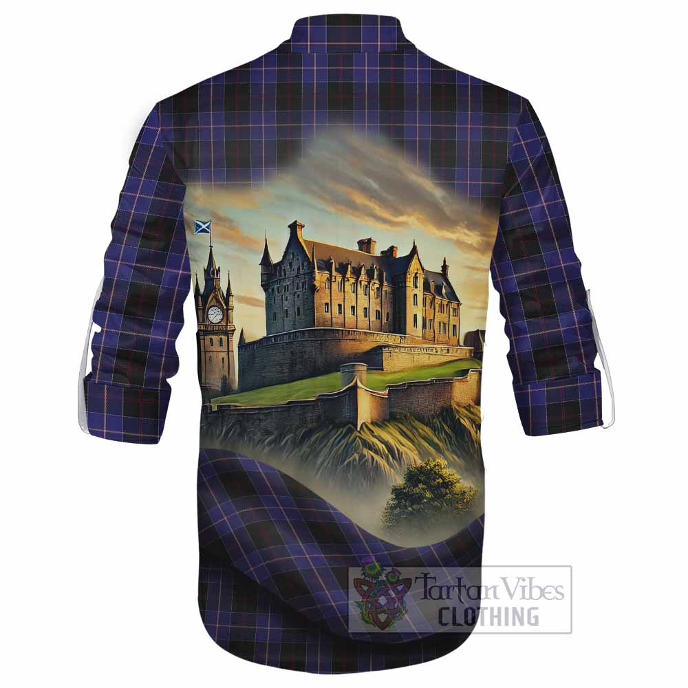 Tartan Vibes Clothing Dunlop Tartan Family Crest Ghillie Kilt Shirt with Scottish Ancient Castle Style