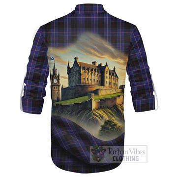 Dunlop Tartan Family Crest Ghillie Kilt Shirt with Scottish Ancient Castle Style