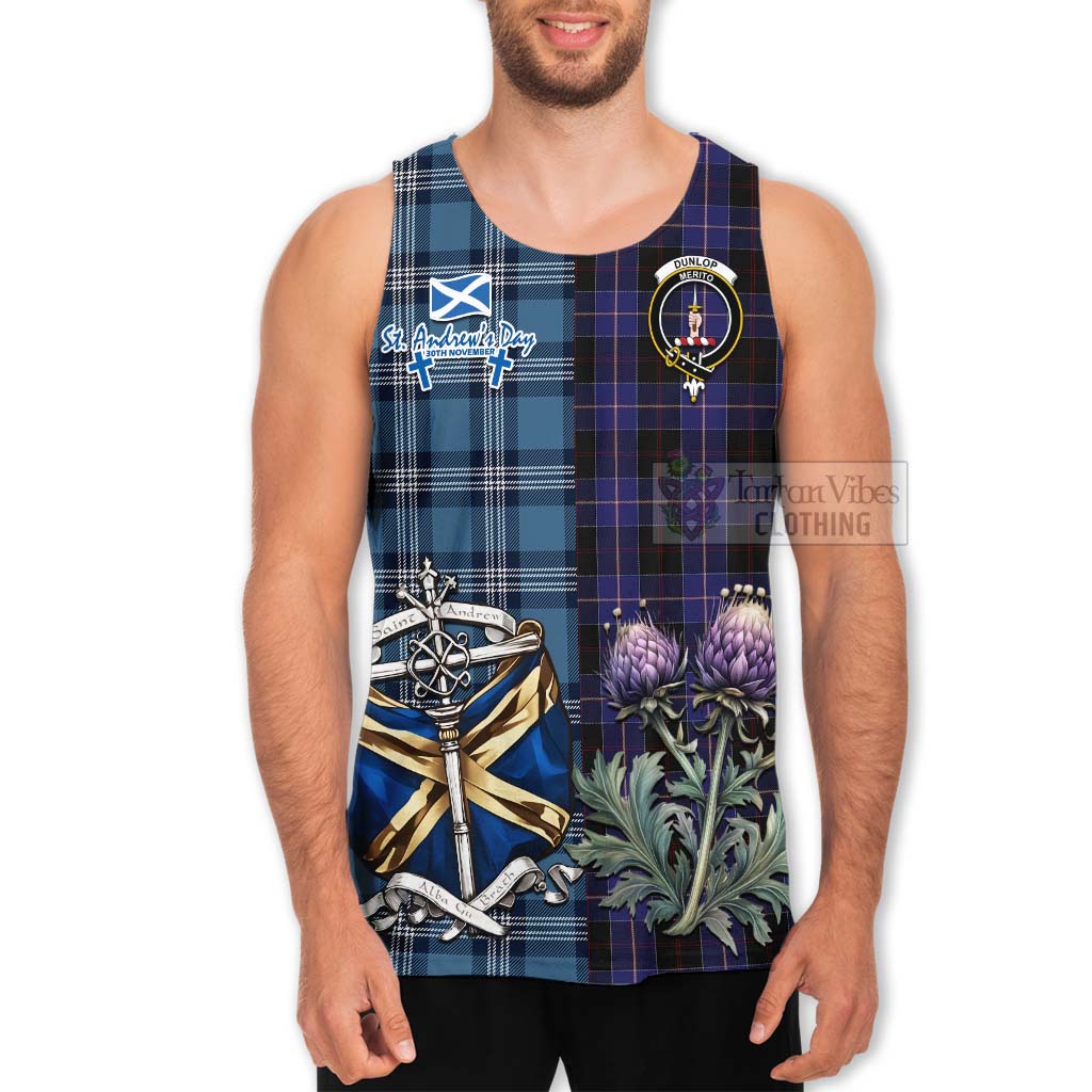 Tartan Vibes Clothing Dunlop Tartan Men's Tank Top Happy St. Andrew's Day Half Tartan Style