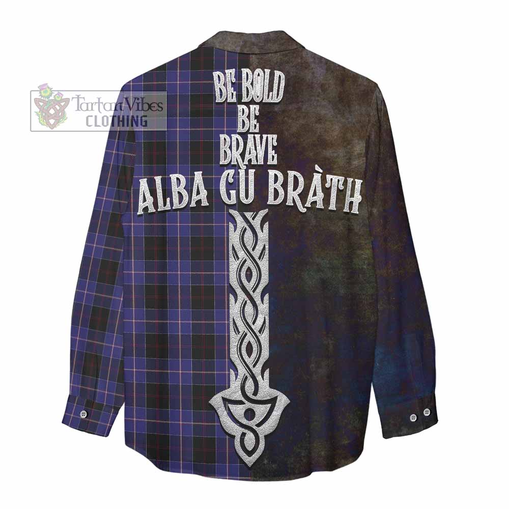 Tartan Vibes Clothing Dunlop Tartan Family Crest Women's Casual Shirt Alba Gu Brath Be Brave Lion Ancient Style