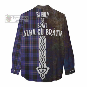 Dunlop Tartan Family Crest Women's Casual Shirt Alba Gu Brath Be Brave Lion Ancient Style