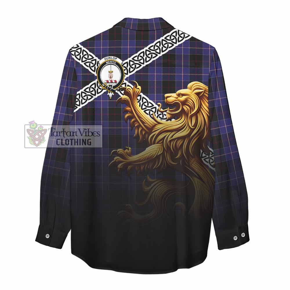 Tartan Vibes Clothing Dunlop Crest Tartan Women's Casual Shirt with Golden Lion Emblem Celtic Style