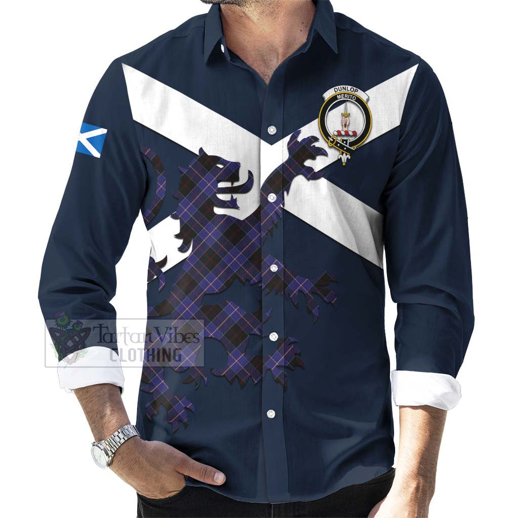 Tartan Vibes Clothing Dunlop Tartan Lion Rampant Long Sleeve Button Shirt – Proudly Display Your Heritage with Alba Gu Brath and Clan Name