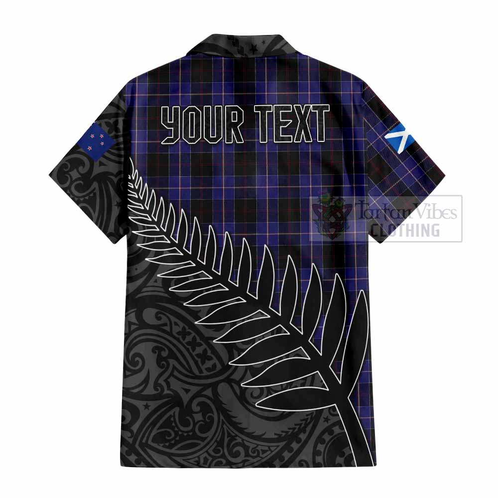 Tartan Vibes Clothing Dunlop Crest Tartan Short Sleeve Button Shirt with New Zealand Silver Fern Half Style