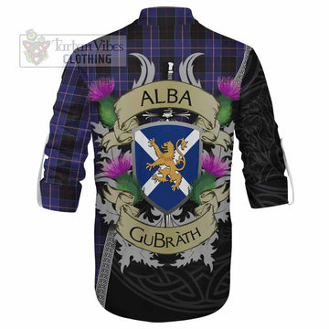 Dunlop Tartan Family Crest Ghillie Kilt Shirt Lion Rampant Royal Thistle Shield Celtic Inspired