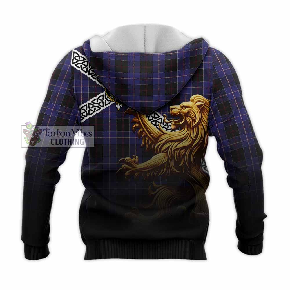 Tartan Vibes Clothing Dunlop Crest Tartan Knitted Hoodie with Golden Lion Emblem Celtic Style