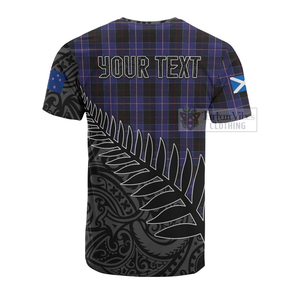 Tartan Vibes Clothing Dunlop Crest Tartan Cotton T-shirt with New Zealand Silver Fern Half Style