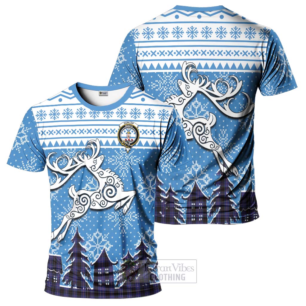 Tartan Vibes Clothing Dunlop Clan Christmas T-Shirt Celtic Reindeer Style
