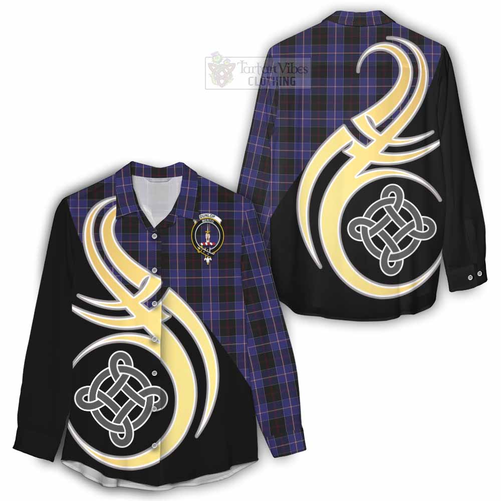 Tartan Vibes Clothing Dunlop Tartan Women's Casual Shirt with Family Crest and Celtic Symbol Style