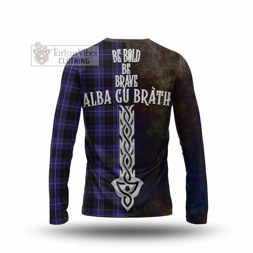 Tartan Vibes Clothing Dunlop Tartan Family Crest Long Sleeve T-Shirt Alba Gu Brath Be Brave Lion Ancient Style