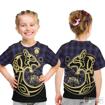 Dunlop Tartan Kid T-Shirt with Family Crest Celtic Wolf Style - Tartan Vibes Clothing