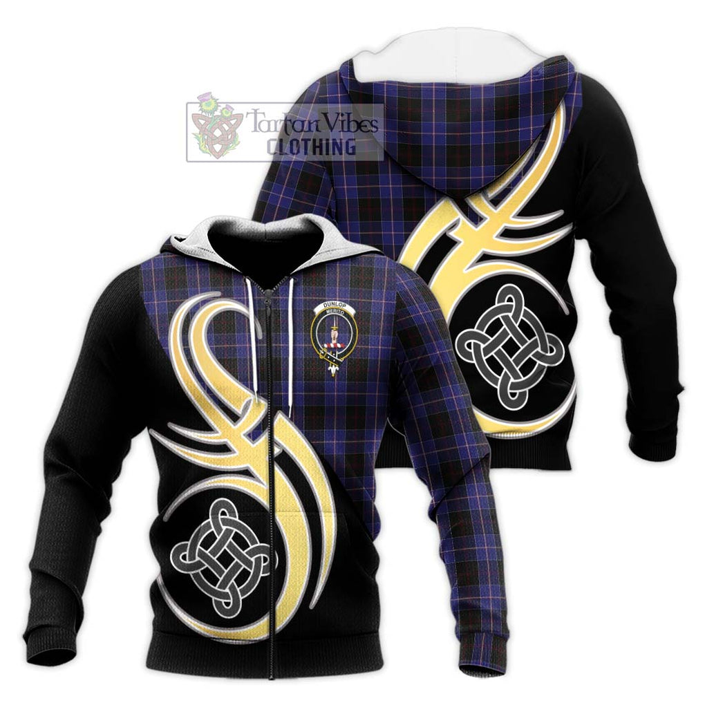 Dunlop Tartan Knitted Hoodie with Family Crest and Celtic Symbol Style Unisex Knitted Zip Hoodie - Tartan Vibes Clothing