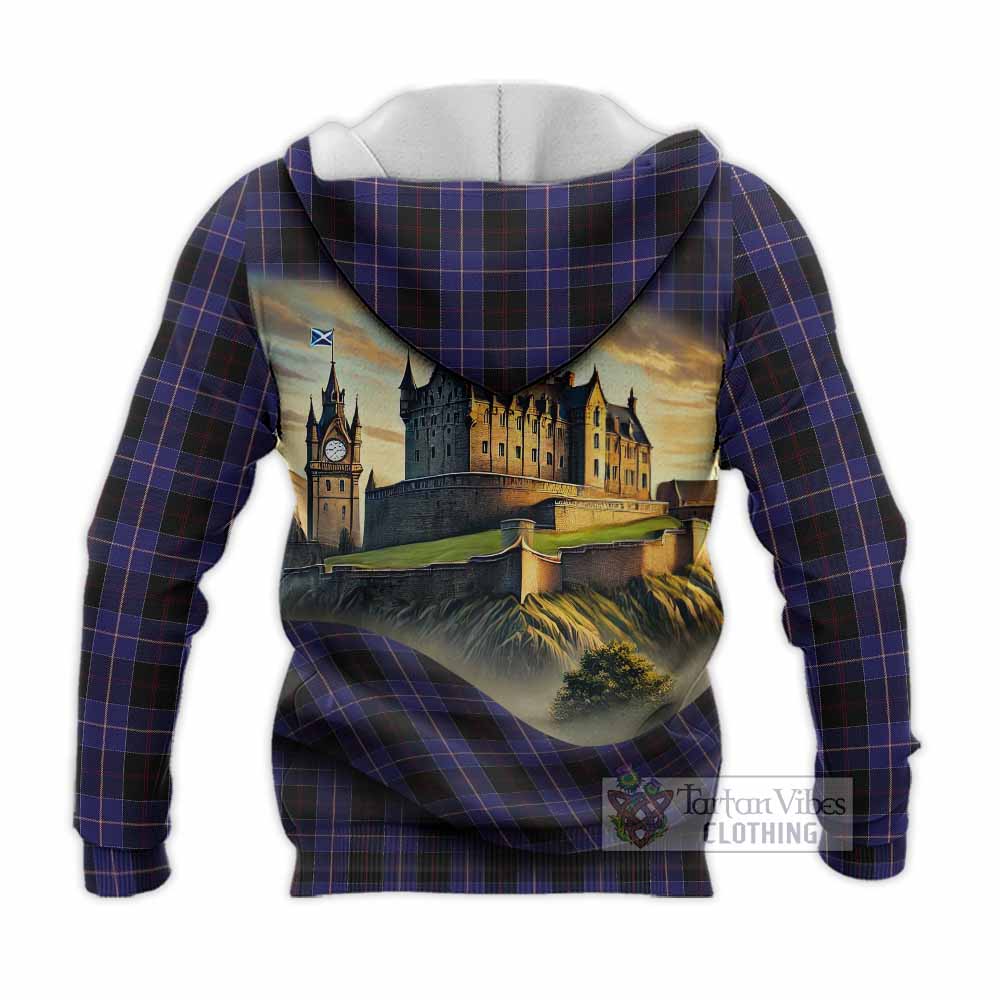 Tartan Vibes Clothing Dunlop Tartan Family Crest Knitted Hoodie with Scottish Ancient Castle Style