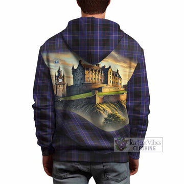 Dunlop Tartan Family Crest Hoodie with Scottish Ancient Castle Style