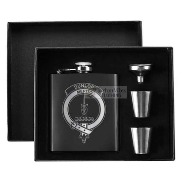 Tartan Vibes Clothing Dunlop Crest Hip Flask Set 7oz Black Stainless Steel with A Gift Box