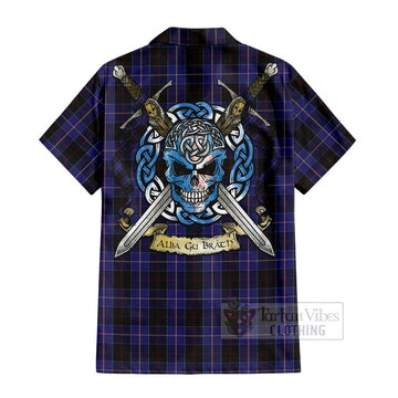 Dunlop Tartan Hawaiian Shirt with Family Crest Celtic Skull Style