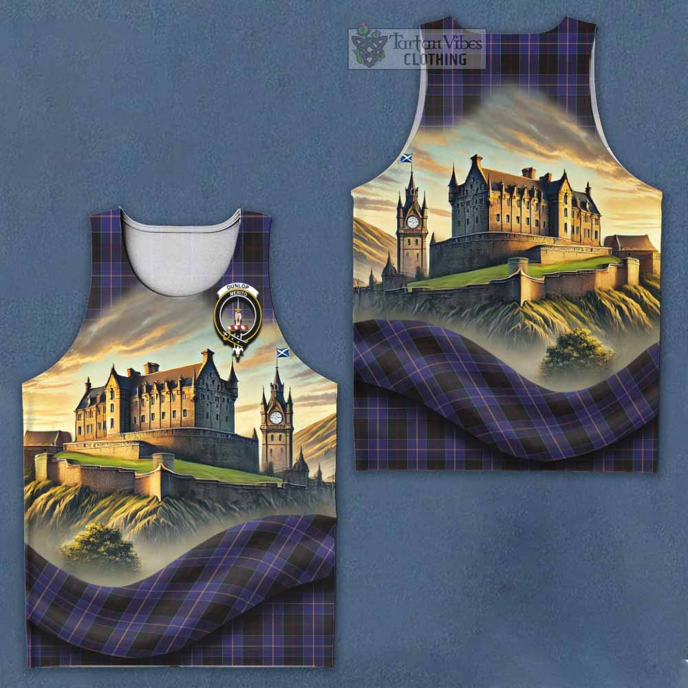 Tartan Vibes Clothing Dunlop Tartan Family Crest Men's Tank Top with Scottish Ancient Castle Style