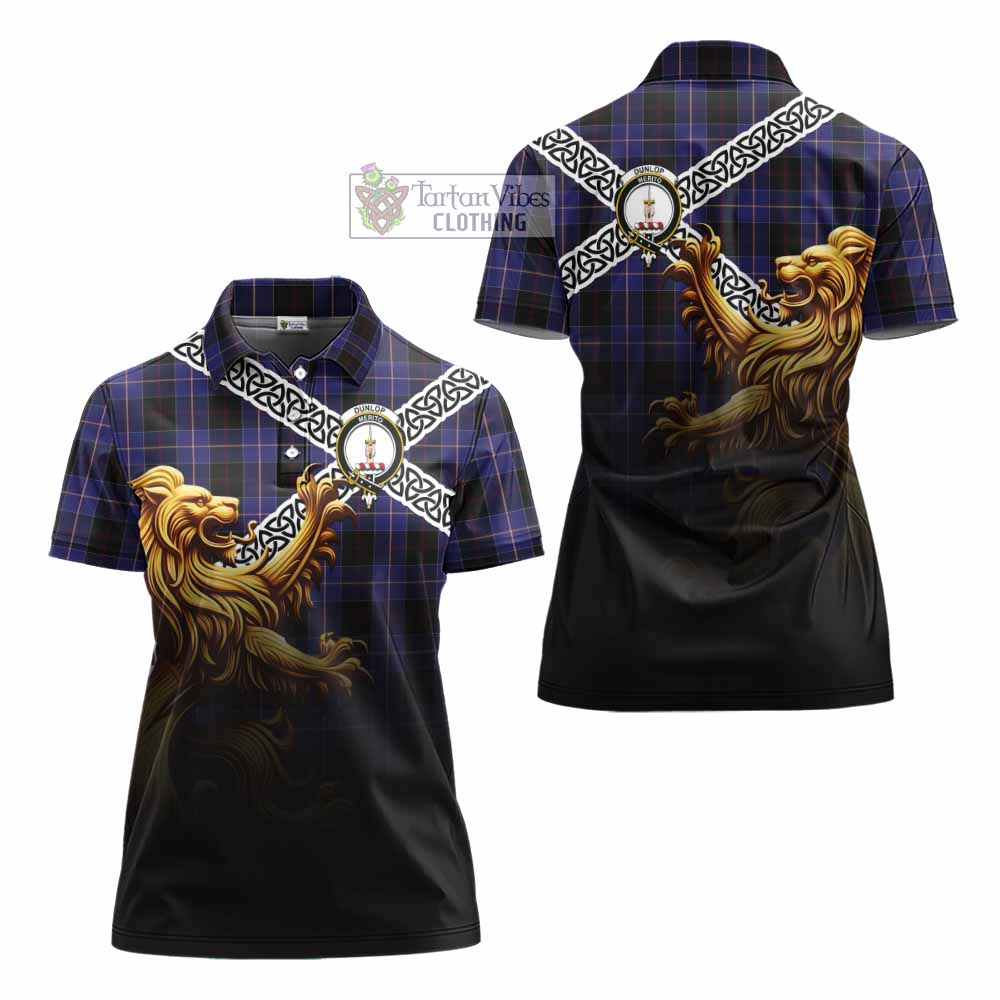 Tartan Vibes Clothing Dunlop Crest Tartan Women's Polo Shirt with Golden Lion Emblem Celtic Style