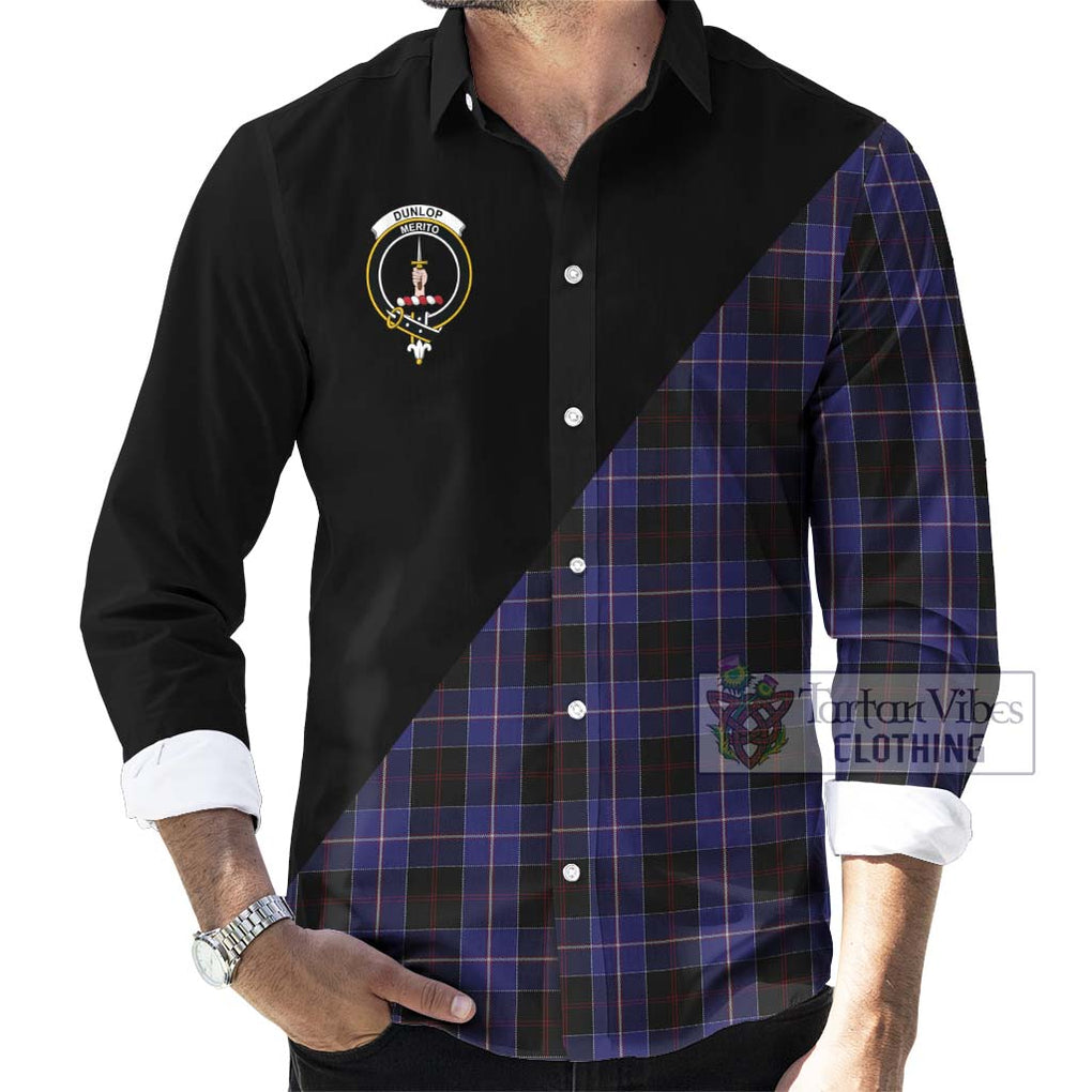 Dunlop Tartan Long Sleeve Button Shirt with Family Crest and Military Logo Style - Tartanvibesclothing Shop