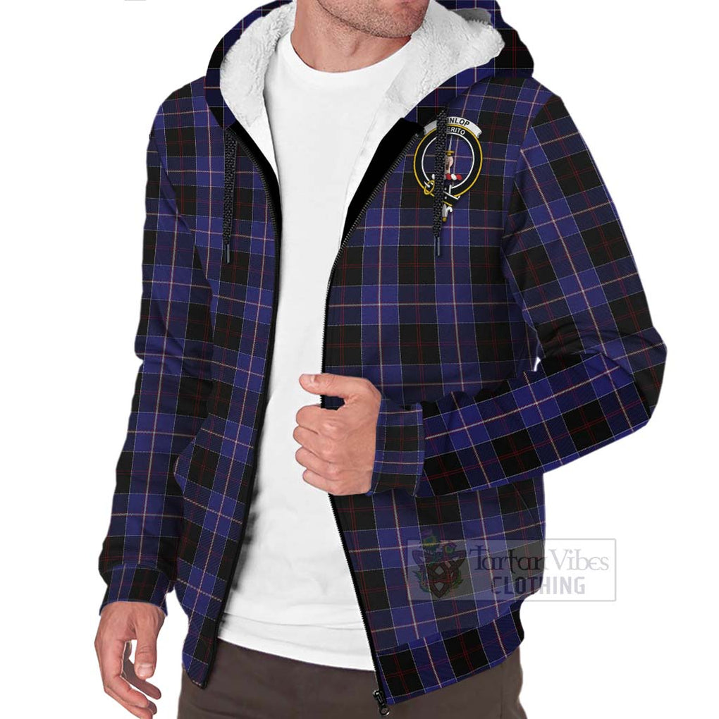 Tartan Vibes Clothing Dunlop Tartan Sherpa Hoodie with Family Crest and Bearded Skull Holding Bottles of Whiskey