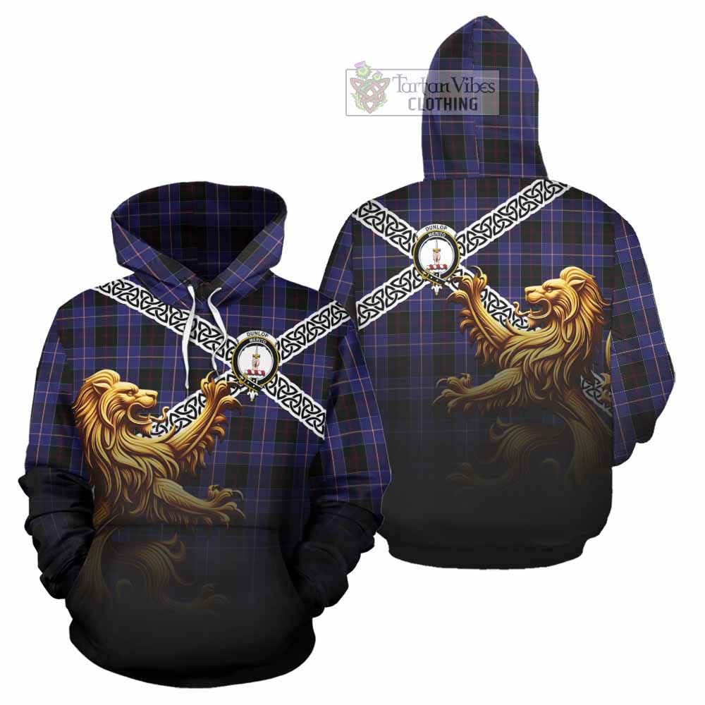 Tartan Vibes Clothing Dunlop Crest Tartan Hoodie with Golden Lion Emblem Celtic Style