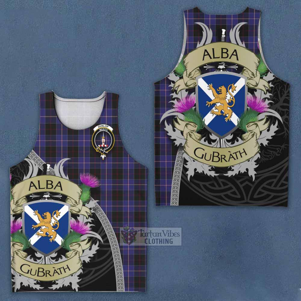 Tartan Vibes Clothing Dunlop Tartan Family Crest Men's Tank Top Lion Rampant Royal Thistle Shield Celtic Inspired