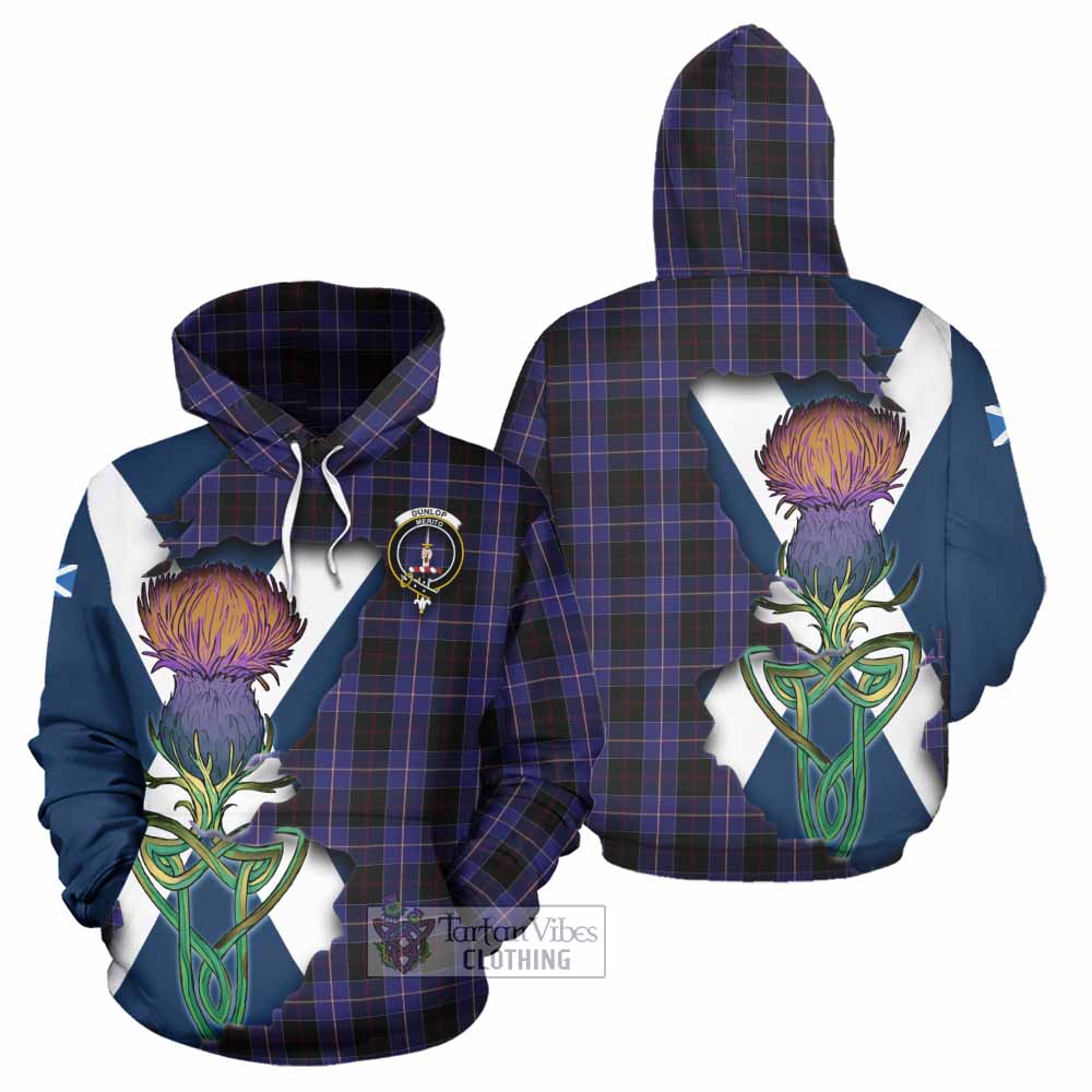 Tartan Vibes Clothing Dunlop Tartan Family Crest Hoodie Scottish Thistle Celtic Inspired