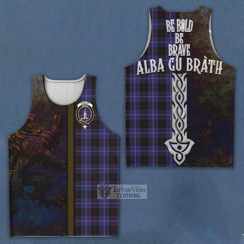 Tartan Vibes Clothing Dunlop Tartan Family Crest Men's Tank Top Alba Gu Brath Be Brave Lion Ancient Style