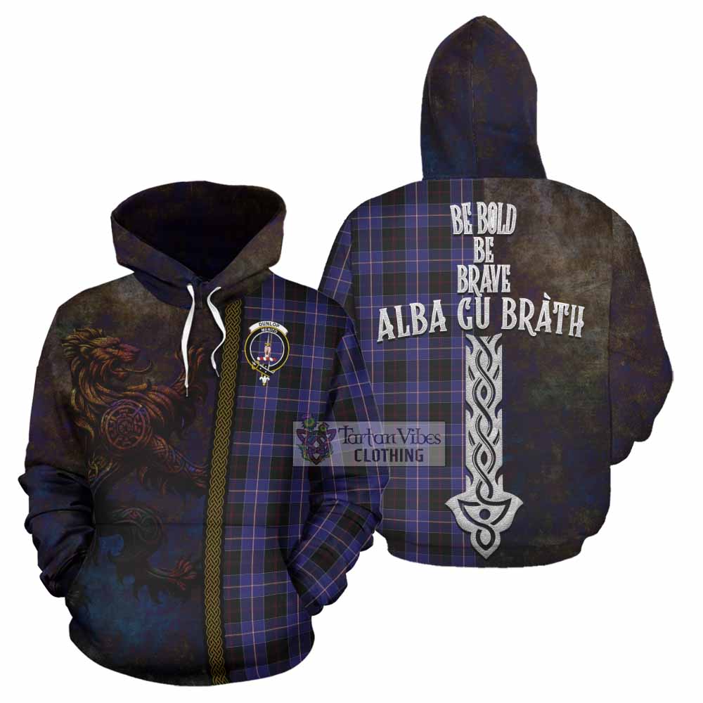Tartan Vibes Clothing Dunlop Tartan Family Crest Hoodie Alba Gu Brath Be Brave Lion Ancient Style