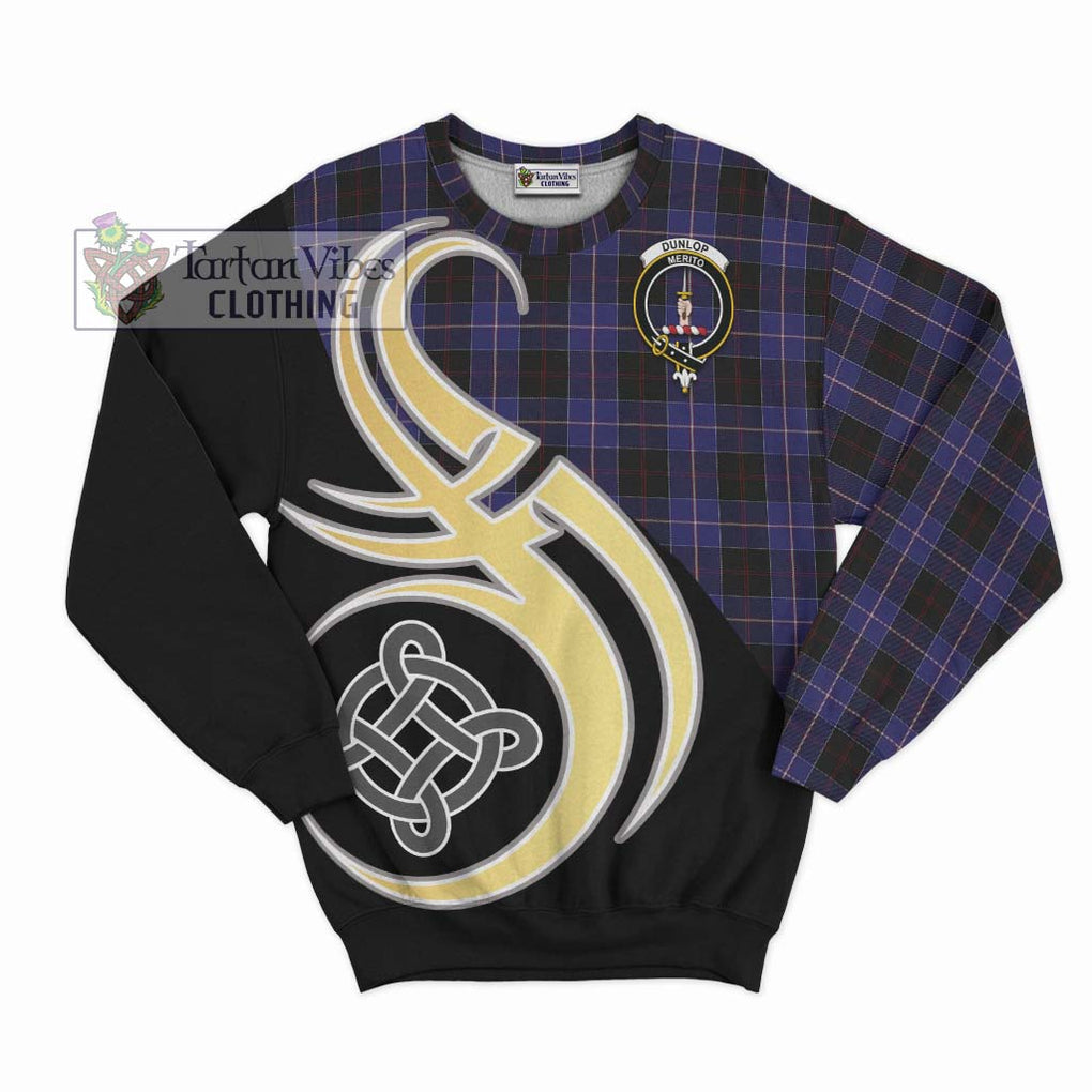 Dunlop Tartan Sweatshirt with Family Crest and Celtic Symbol Style - Tartan Vibes Clothing