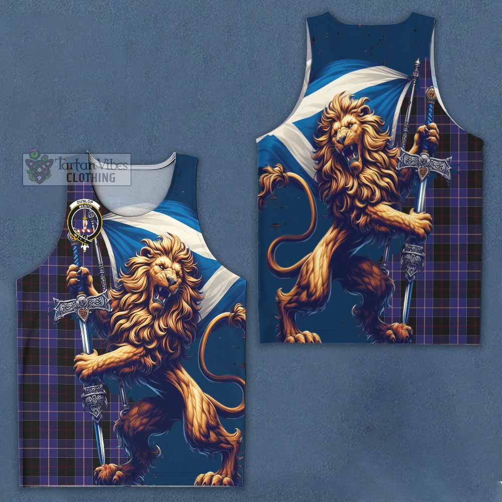 Tartan Vibes Clothing Dunlop Tartan Family Crest Men's Tank Top with Scottish Majestic Lion