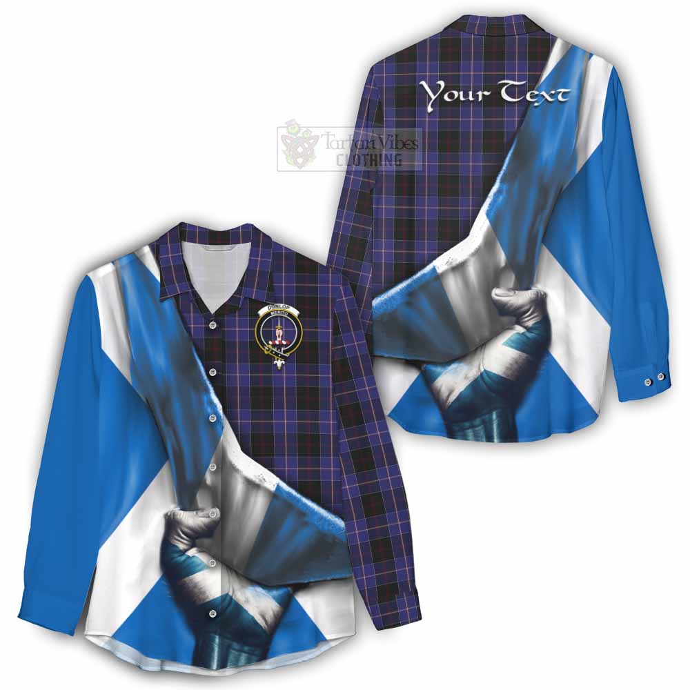 Tartan Vibes Clothing Dunlop Tartan Women's Casual Shirt with Family Crest Scotland Patriotic Style