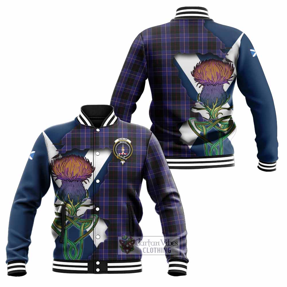 Dunlop Tartan Family Crest Baseball Jacket Scottish Thistle Celtic Inspired - Tartan Vibes Clothing
