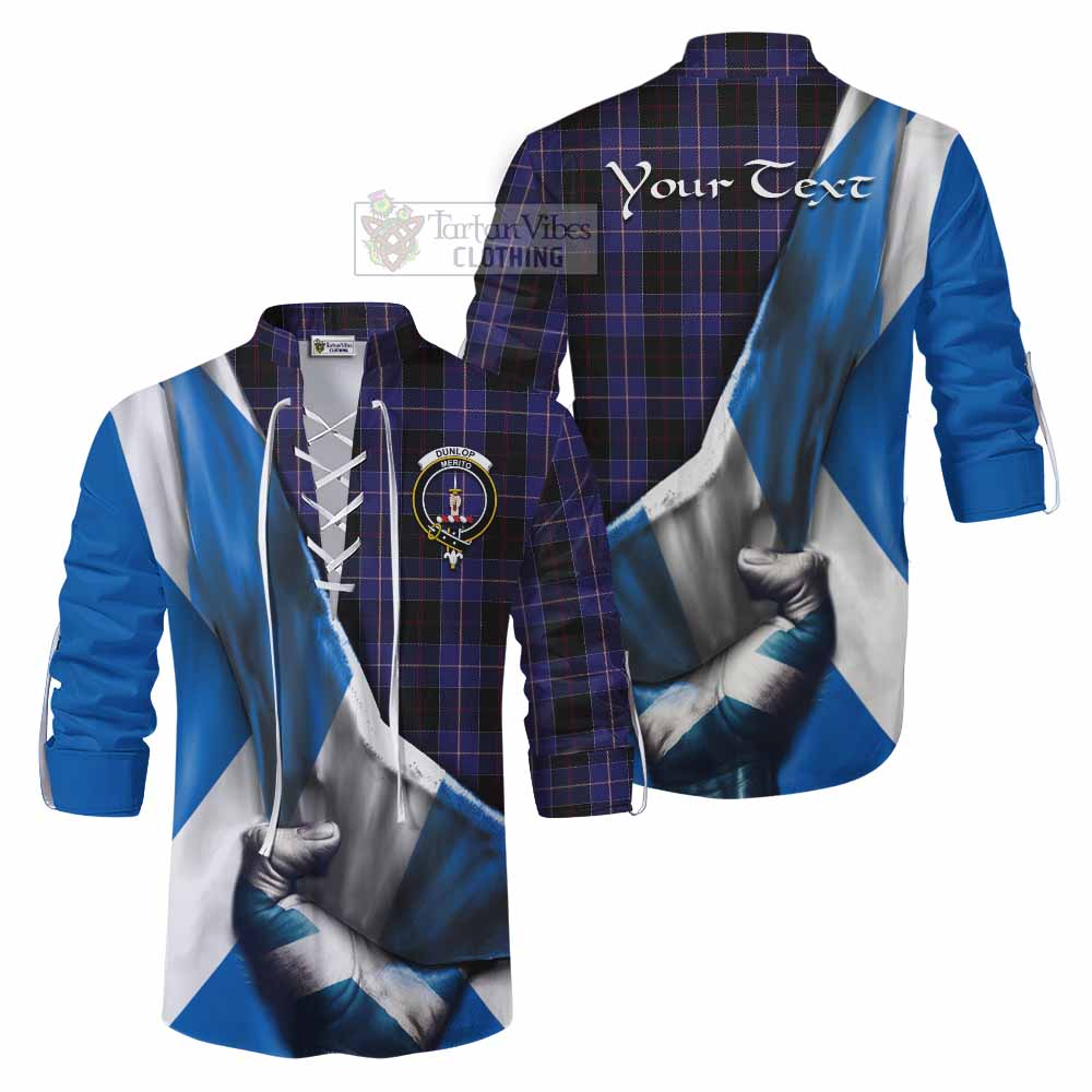 Tartan Vibes Clothing Dunlop Tartan Ghillie Kilt Shirt with Family Crest Scotland Patriotic Style