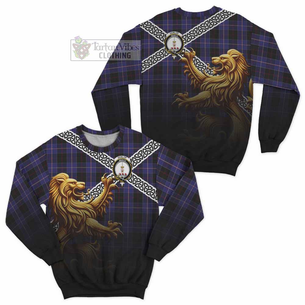 Tartan Vibes Clothing Dunlop Crest Tartan Sweatshirt with Golden Lion Emblem Celtic Style