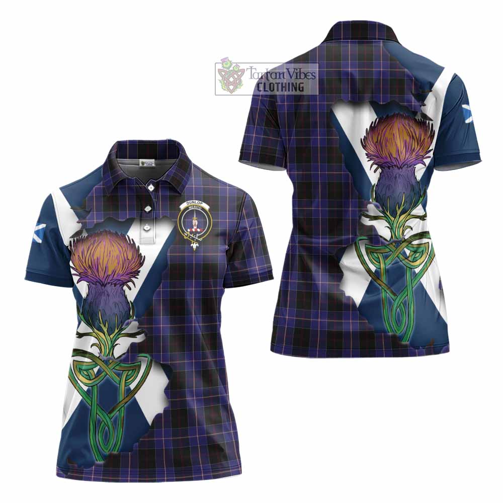 Tartan Vibes Clothing Dunlop Tartan Family Crest Women's Polo Shirt Scottish Thistle Celtic Inspired