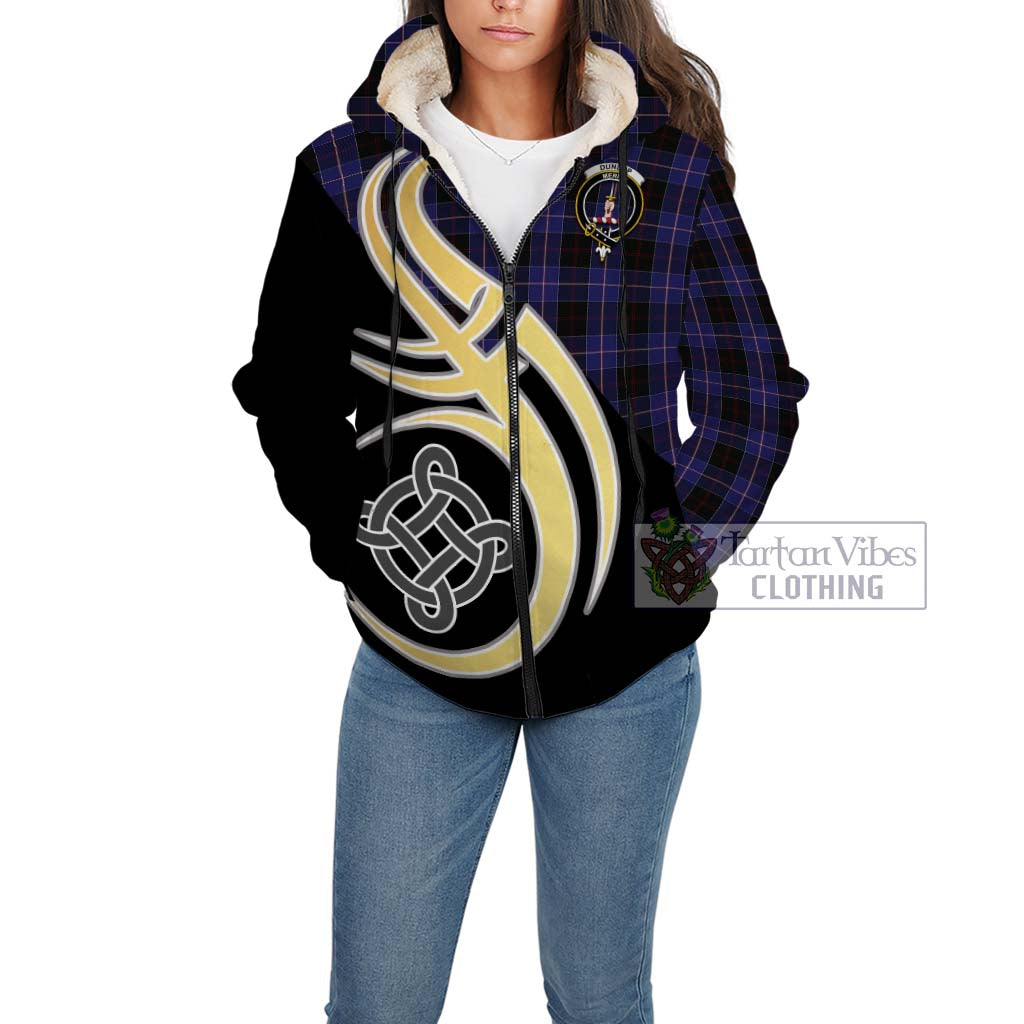 Dunlop Tartan Sherpa Hoodie with Family Crest and Celtic Symbol Style Unisex - Tartan Vibes Clothing