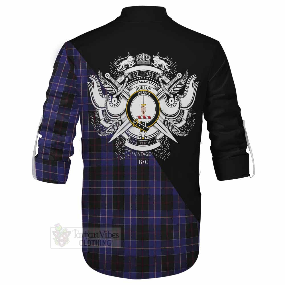 Tartan Vibes Clothing Dunlop Tartan Ghillie Kilt Shirt with Family Crest and Military Logo Style
